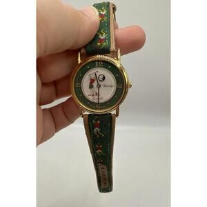 Vtg Xanadu Women Sport Golf Ball Dial Leather Quartz Analog 23mm Watch 5 3/4"